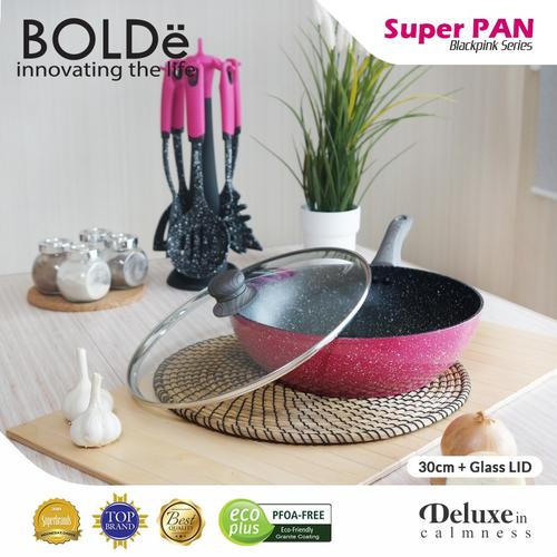 [EZO.4800145] BOLDe Super Pan Wok 30 cm + Glass Lid - Blackpink