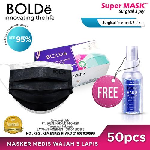 [EZO.4800180] BOLDe Surgical Mask (Hitam Putih) 50 pcs Free Hand Sanitizer