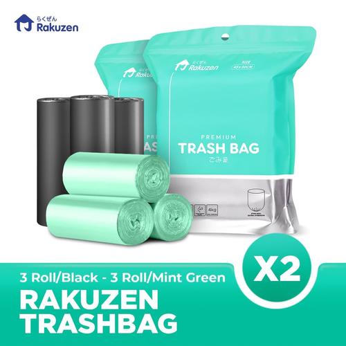 [EZO.9000340] Rakuzen Premium Trash Bag Bundle Uk. 45 x 50 - Green Mint & Black