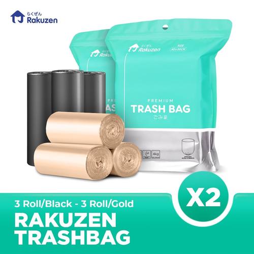 [EZO.9000341] Rakuzen Premium Trash Bag Bundle Uk. 45 x 50 - Golden & Black