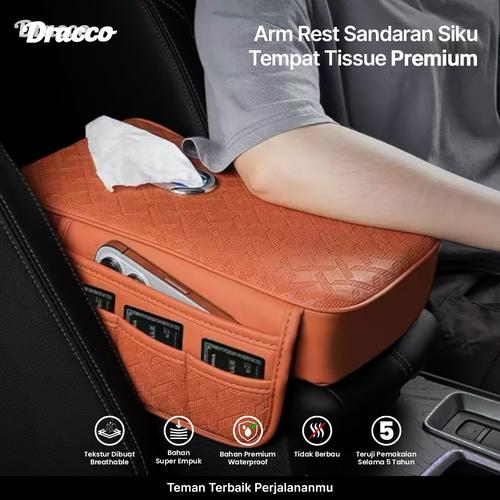 [EZO.4400090] DRACCO Arm rest sandaran siku tempat tisu COKLAT kompartemen mobil serbaguna premium