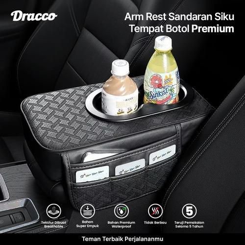 [EZO.4400092] DRACCO Arm rest sandaran siku tempat botol HITAM kompartemen mobil serbaguna premium