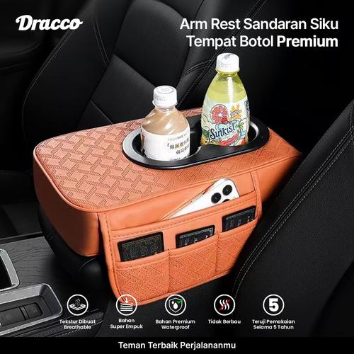 [EZO.4400093] DRACCO Arm rest sandaran siku tempat botol COKLAT kompartemen mobil serbaguna premium