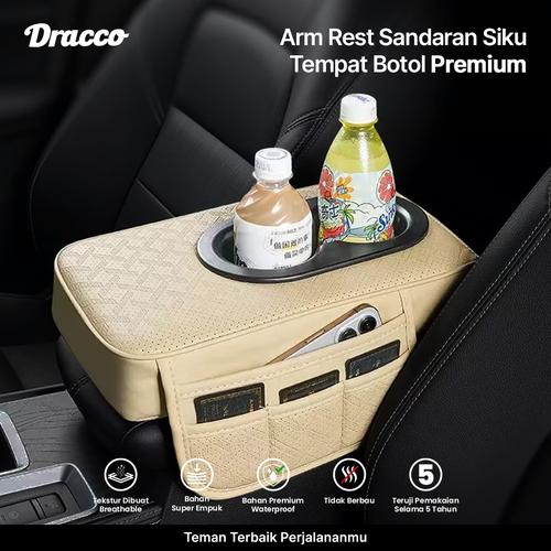 [EZO.4400094] DRACCO Arm rest sandaran siku tempat botol CREAM kompartemen mobil serbaguna premium