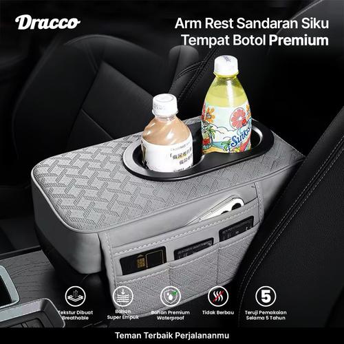 [EZO.4400095] DRACCO Arm rest sandaran siku tempat botol ABU-ABU kompartemen mobil serbaguna premium