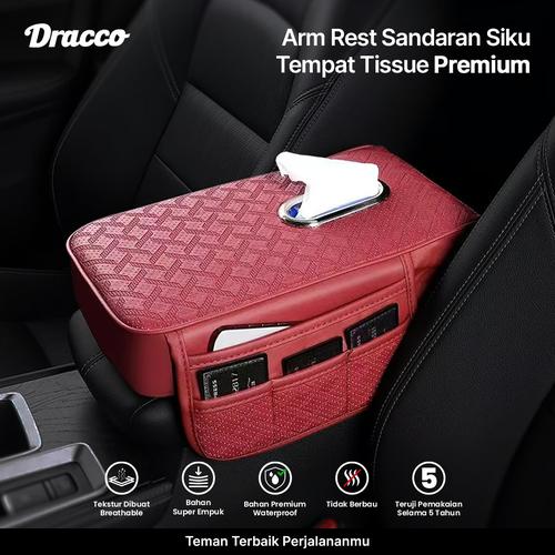 [EZO.4400096] DRACCO Arm rest sandaran siku tempat tisu MERAH kompartemen mobil serbaguna premium