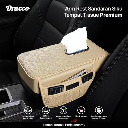 [EZO.4400098] DRACCO Arm rest sandaran siku tempat tisu CREAM kompartemen mobil serbaguna premium
