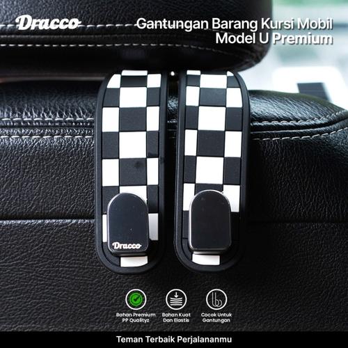 [EZO.4400168] DRACCO gantungan barang kursi mobil model U car organizer headrest mobil car hook hanger holder-HITAM PUTIH