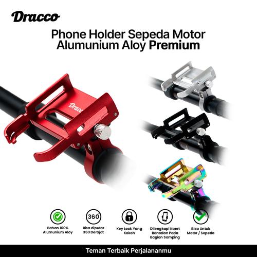 [EZO.4400243] DRACCO Phone holder sepeda motor free bracket dudukan ponsel aluminium aloy premium
