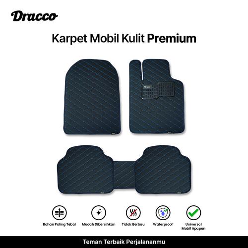 [EZO.4400248] DRACCO Karpet mobil kulit 2 baris HITAM BIRU premium universal waterproof car mats leather