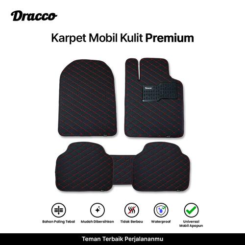[EZO.4400251] DRACCO Karpet mobil kulit 2 baris HITAM MERAH premium universal waterproof car mats leather