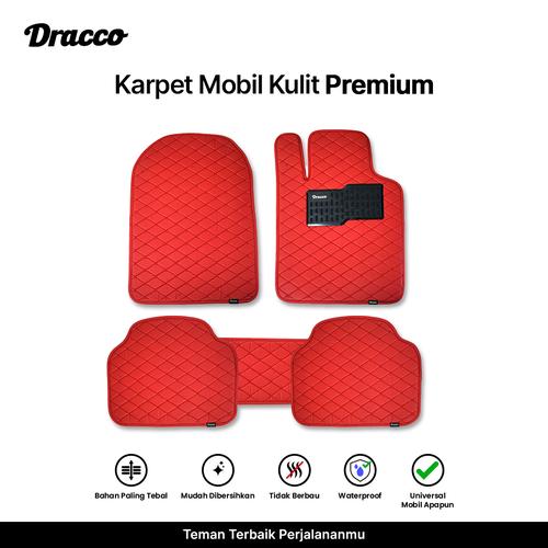 [EZO.4400252] DRACCO Karpet mobil kulit 2 baris MERAH premium universal waterproof car mats leather