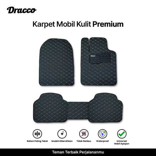 [EZO.4400253] DRACCO Karpet mobil kulit 2 baris HITAM CREAM premium universal waterproof car mats leather