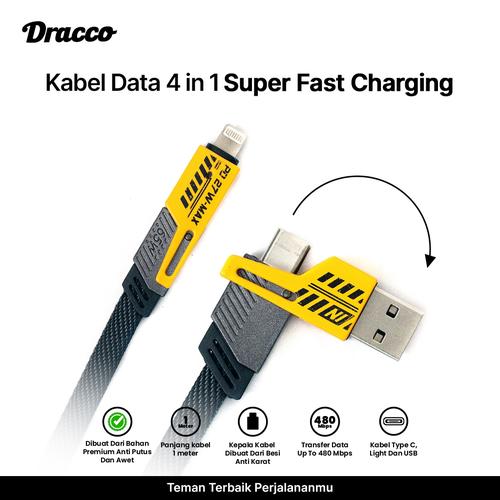 [EZO.4400254] DRACCO Kabel data 4 in 1 quick charger super fast charging cable 1 meter