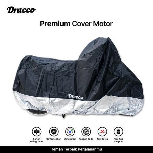 [EZO.4400269] DRACCO cover motor waterproof ada lubang gembok pengait roda depan belakang anti terbang-hitam silver