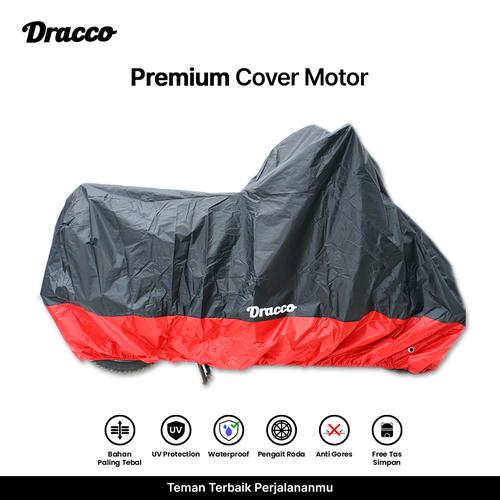 [EZO.4400272] DRACCO cover motor waterproof ada lubang gembok pengait roda depan belakang anti terbang-hitam merah