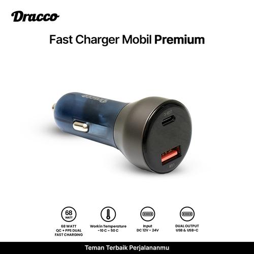 [EZO.4400276] DRACCO Car Charger Mobil Fast Charging 63 Watt type C PD + USB Quick charge