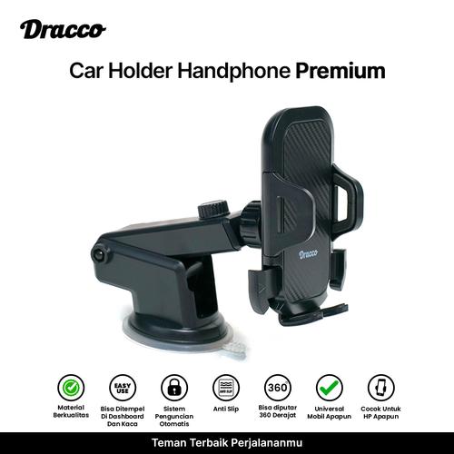 [EZO.4400277] Holder HP Mobil Premium Dracco Carbon Black Phone Car Holder 4in1 Dashboard Kaca Mobil