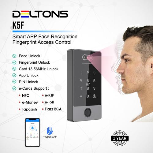 [EZO.7700008] Deltons K5F Face Recognition Smart Access Control Akses Wajah Fingerprint 13.56MHz TTLock APP