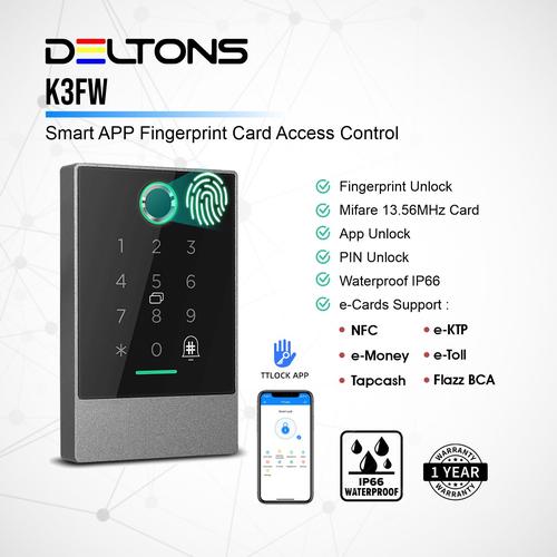 [EZO.7700014] Deltons K3FW Fingerprint Smart Door Access Control 13.56MHz Waterproof Outdoor TTLock App