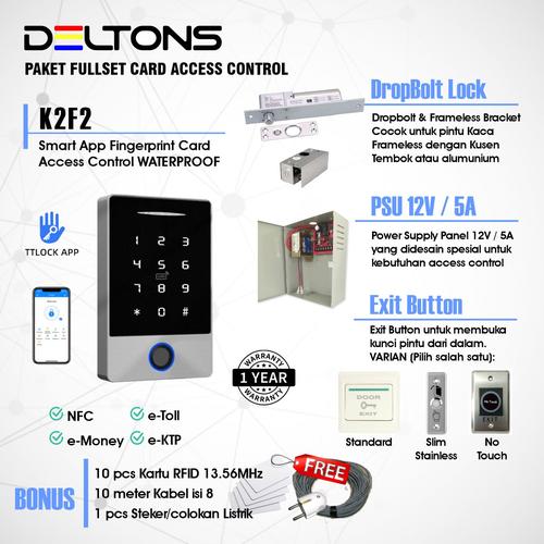 [EZO.7700028] Paket Smart Door Access Control K2F2 Fingerprint Card Dropbolt Lock