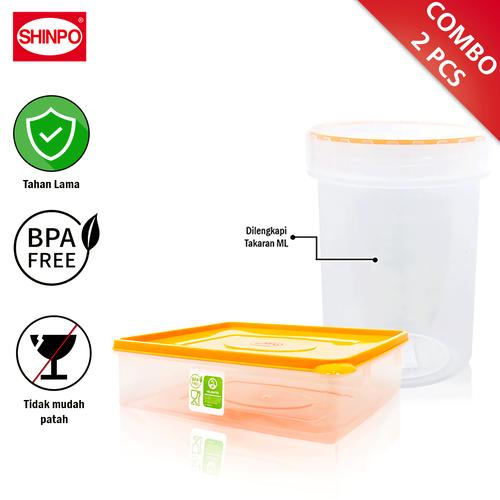 [EZM.6500002] SHINPO Toples Serbaguna Orange & Kotak Makanan Sorento Orange Plastik COMBO 2 Pcs Tempat Cemilan 2.03 L Wadah Makanan Bebas Bahan Kimia CMB02-SPO-SIP