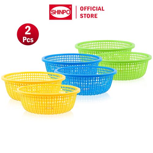 [EZM.6500038] SHINPO COMBO 2 Bakul Bulat Plastik Ukuran M Evergreen Fruit Vegetable Basket Bakul Saringan SIP-831