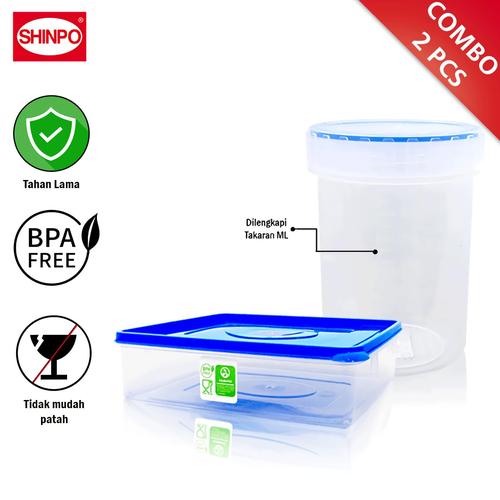 [EZM.6500048] SHINPO Toples Serbaguna Biru & Kotak Makanan Sorento Biru Plastik COMBO 2 Pcs Tempat Cemilan 2.03 L Wadah Makanan Bebas Bahan Kimia 2X-CMB-SPO