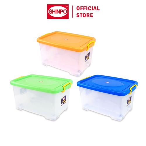 [EZM.6500056] SHINPO Kontainer Plastik Dengan Roda Ricco Container Box Kotak Penyimpanan SPO-SIP-112-CB-45 Orange biru