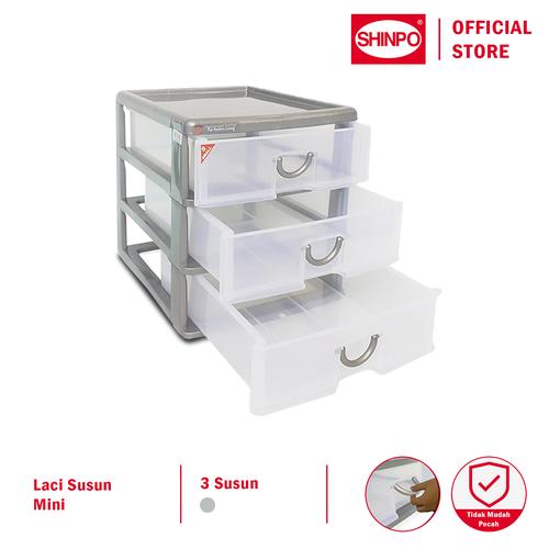 [EZM.6500110] SHINPO Laci Susun Mini Plastik 3 Slot Rak Container Maxim Mini Drawer SPO-SIP-355-S3 Abu-Abu