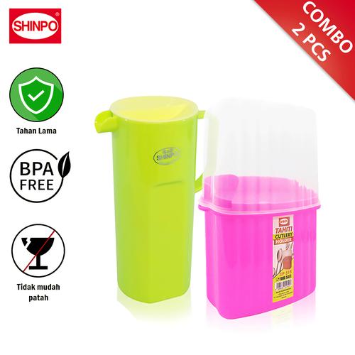 [EZM.6500168] SHINPO Teko Air Eskan Sapporo Hijau & Tempat Sendok Tahiti Pink Plastik COMBO 2 Pcs Ceret 1.7 L Cutlery Holder Bebas Bahan Kimia CMB02-SPO-SIP-923 kitchenware