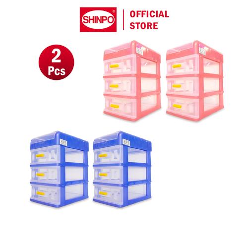 [EZM.6500214] SHINPO COMBO 2 Laci Susun Mini Plastik 3 Slot Rak Container Drawer Serbaguna SPO-SIP-366C biru pink