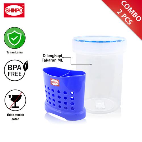 [EZM.6500232] SHINPO Toples Serbaguna Biru & Tempat Sendok Shinseihin Biru Plastik COMBO 2 Pcs Tempat Cemilan 1.33 L Cutlery Holder Bebas Bahan Kimia CMB02-SPO-SIP