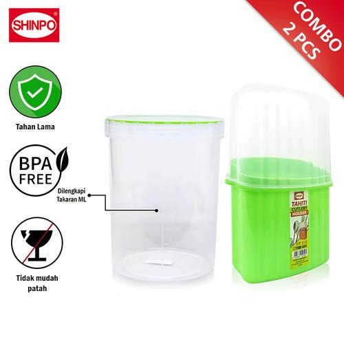 [EZM.6500235] SHINPO Toples Serbaguna Hijau & Tempat Sendok Tahiti Hijau Plastik COMBO 2 Pcs Tempat Cemilan 2.03 L Cutlery Holder Bebas Bahan Kimia 2X-CMB-SPO penyimpanan