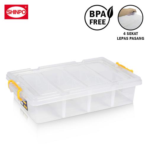 [EZM.6500256] SHINPO Kotak Penyimpanan Kontainer Plastik 4 Sekat Patriot Multifunction Box Lock Klip Pengunci SPO-SIP-136 Clear
