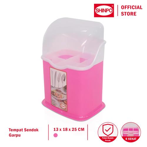 [EZM.6500312] SHINPO Tempat Sendok / Garpu Plastik 6 Sekat Dengan Tutup Fiji Cutlery Holder SPO-SIP-615 biru