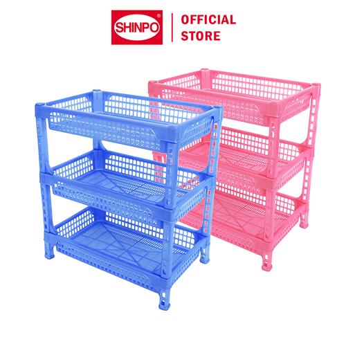 [EZM.6500318] SHINPO Rak Salon / Dapur / Surat Plastik 3 Susun Serbaguna Glory Multipurpose Rack SPO-SIP-818 biru penyimpanan Pink