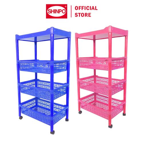 [EZM.6500319] SHINPO Rak Salon / Dapur Plastik Dengan Roda 4 Susun Multifungsi Megalo Rack SPO-SIP-819 biru pink