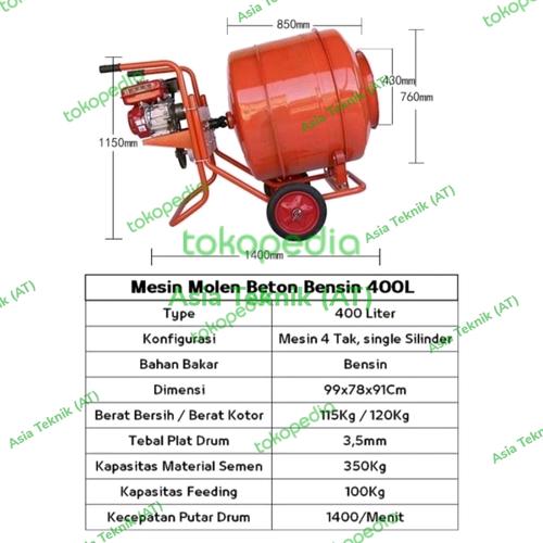 [EZM.1390656] Mesin Molen Beton Pengaduk Semen Molen 400 Liter