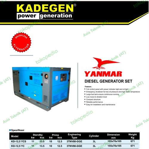 [EZM.1391000] Genset silent yanmar 10000 watt 12.5 kva 3 phase
