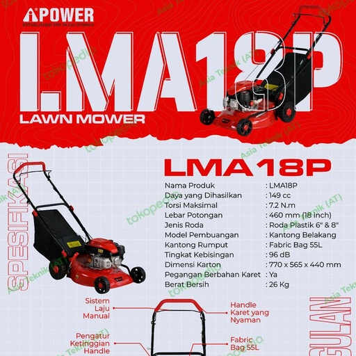 [EZM.1391194] Mesin Potong rumput dorong / Lawn Mower Terbaik LMA18P