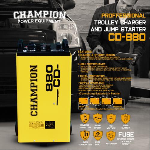 [EZM.1400003] Cas Aki Alat Berat 12V 24V 900 Ampere Champion CD-880 USA Technology / Charger Aki Portable