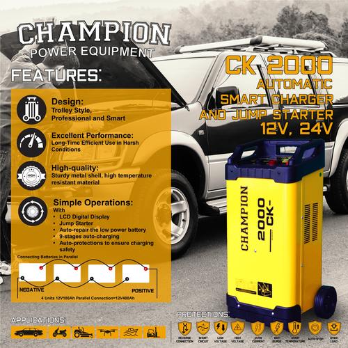 [EZM.1400014] Charger Aki Mobil Truck 2000 Ampere 12V 24V Champion CK2000 USA Technology / Cas Aki Portable