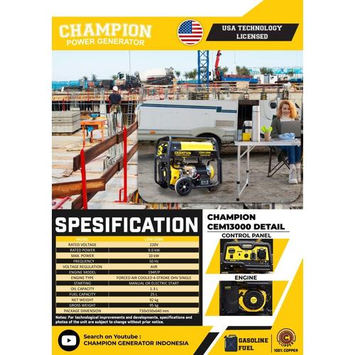 [EZM.1400132] Champion CEM 13000 Genset Open Gasoline 10000 Watt
