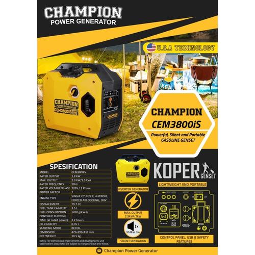[EZM.1400135] Champion CEM 3800 iS Genset Silent / Genset Inverter 2000 watt