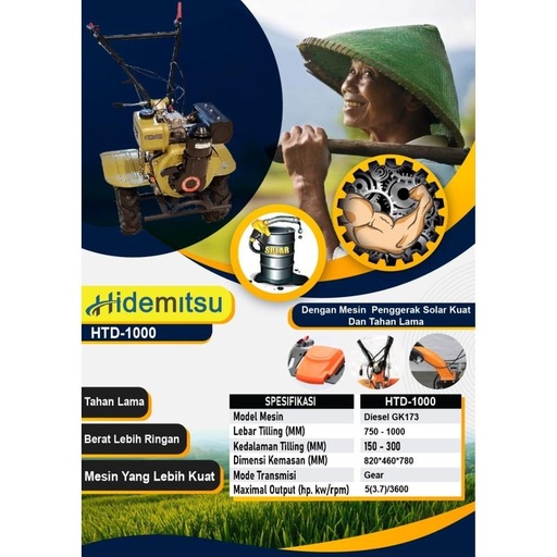 [EZM.1400139] Hidemitsu Traktor Bajak Sawah HTD 1000 Japan Technology