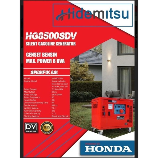 [EZM.1400306] Genset Bensin 6000 Watt 8 KVA Silent Generator Hidemitsu HG8500SDV