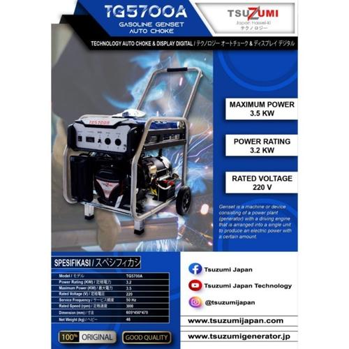 [EZM.1400444] Generator Listrik Auto Choke Gasolin TG5700A Tsuzumi Japan