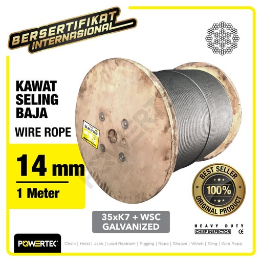 Wire Rope / Kawat Seling Baja 35xK7 WSC 14mm Galv POWERTEC - 1 Meter