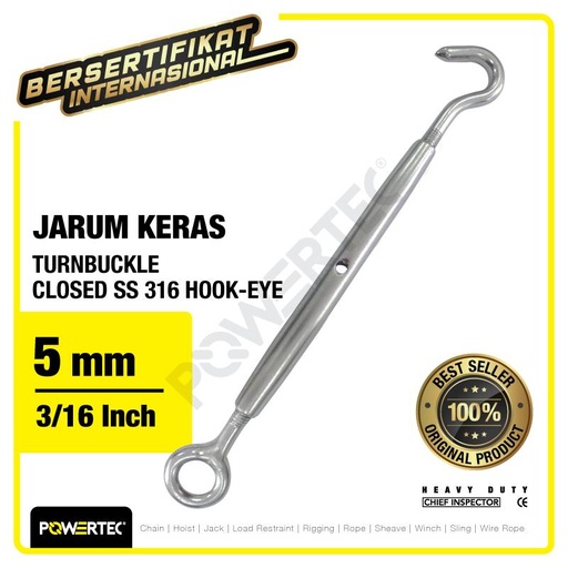 Turnbuckle / Jarum Keras SS Closed Hook & Eye M5 Span Skrup POWERTEC